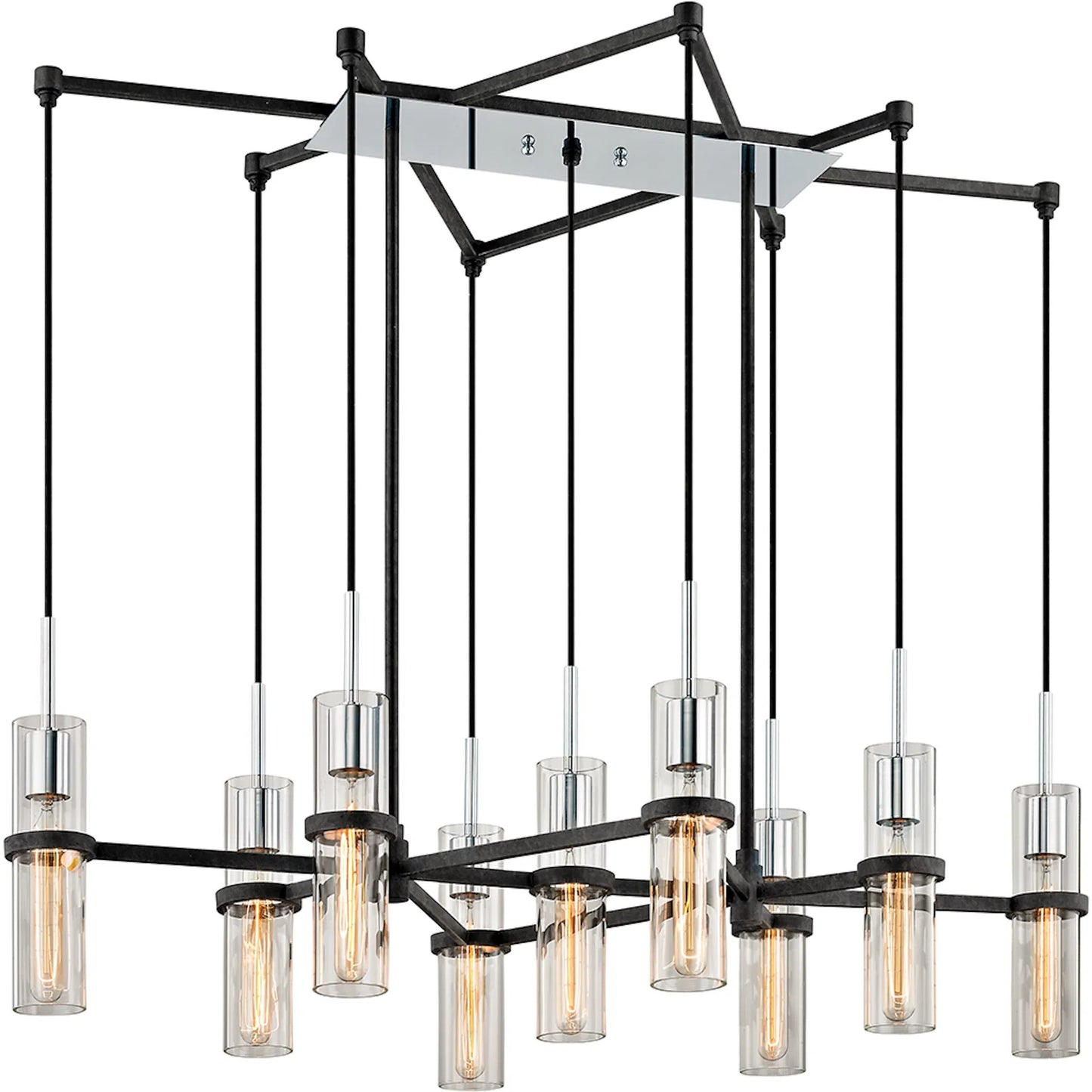 001 SI-2387259 | Primary Silo | Xavier 9-Light Linear Chandelier by Troy in vintage iron. Made from hand worked iron in a unique style.