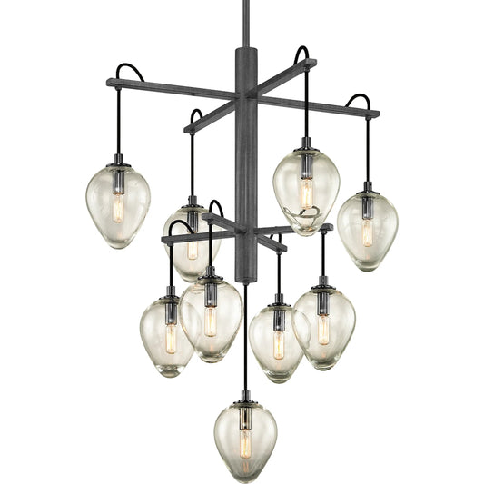 001 SI-2072652 | Primary Silo | Brixton 9 Light Chandelier by Troy in gun metal with smoked chrome. Made from hand worked iron in a modern style.