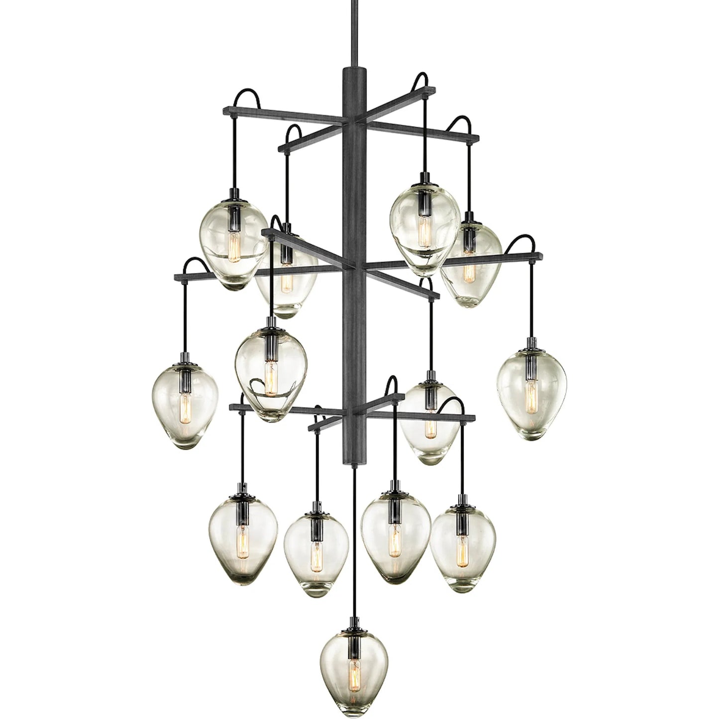 001 SI-2072651 | Primary Silo | Brixton 13 Light Chandelier by Troy in gun metal with smoked chrome. Made from hand worked iron in a modern style.