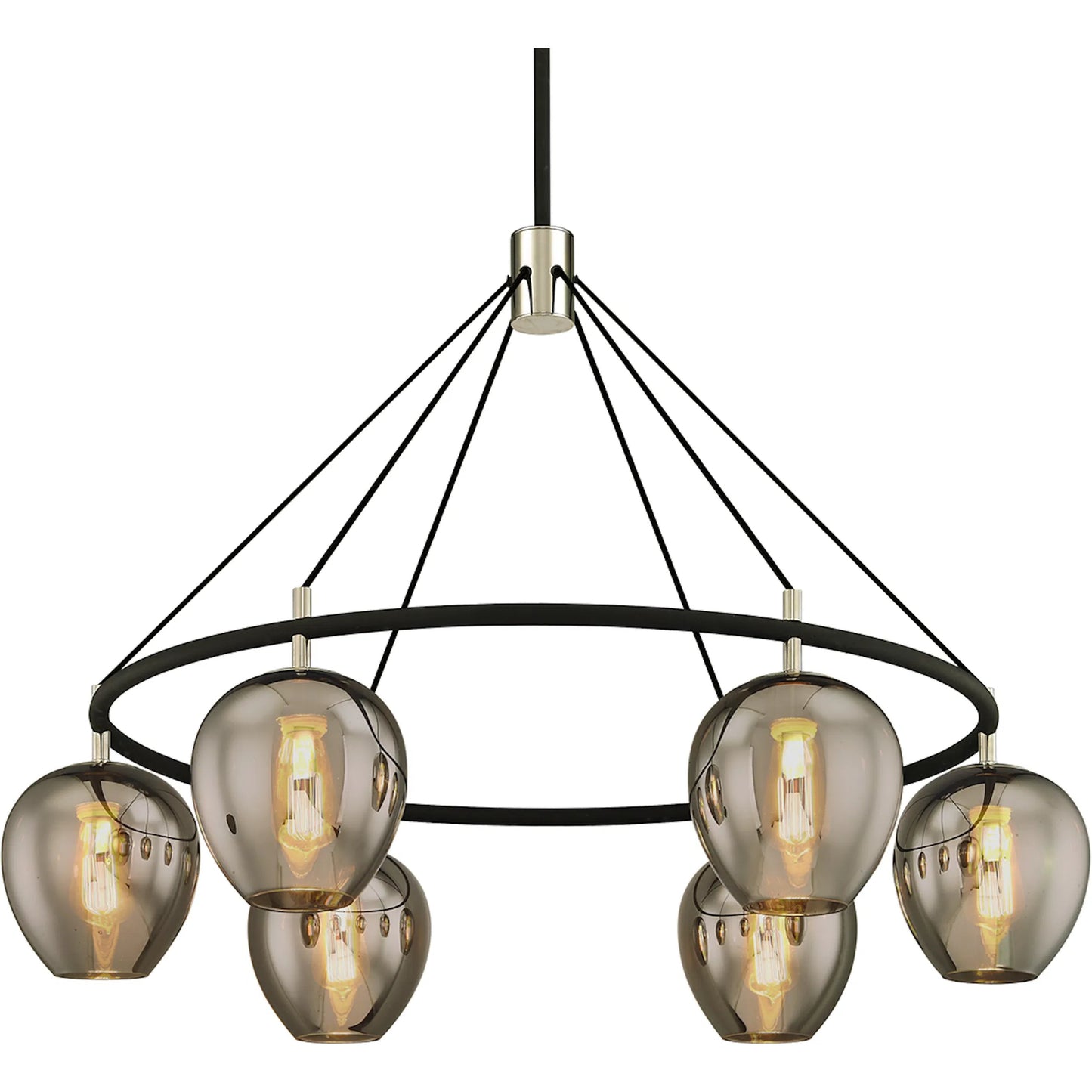 001 SI-2328025 | Primary Silo | Iliad 6-Light Chandelier by Troy in textured black, polish nickel. Made from hand worked iron in a modern style.