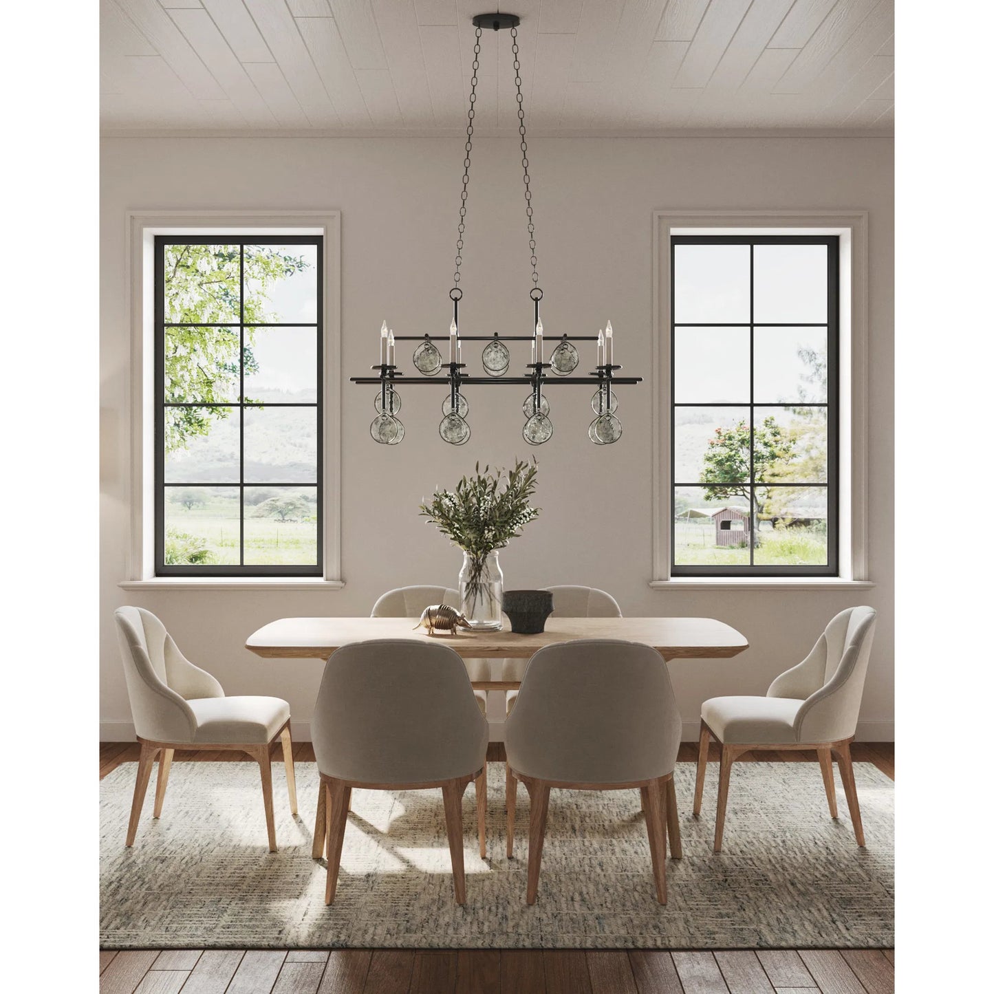 018 S-223736 | Lifestyle | Sethos Rectangular Chandelier by Currey and Company. Made from unique in a modern style.