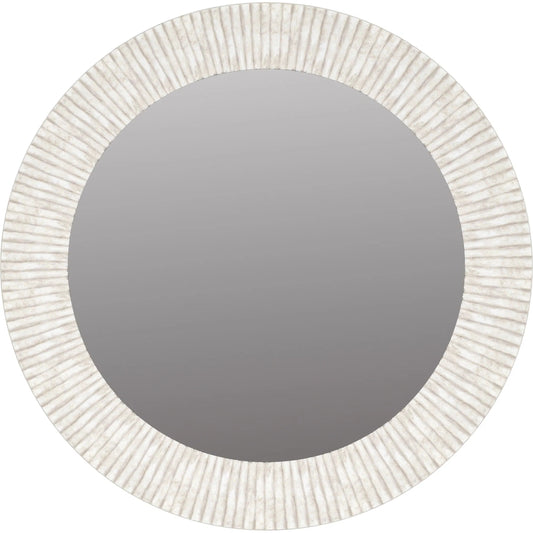 001 SI-2356181 | Primary Silo | Ashlar Round Mirror by A.R.T. Furniture in bisque. Made from parawood solids, resin, glass in a transitional style.