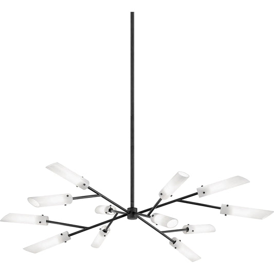 High Line 12-Light Chandelier by Troy in dark bronze. Made from hand worked iron in a modern style.