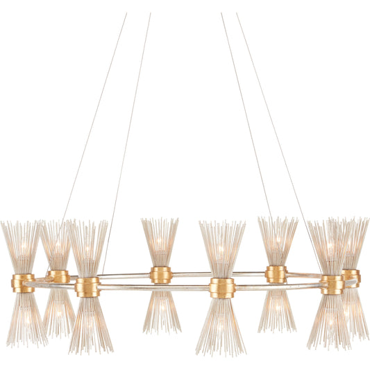 Novatude Chandelier by Currey and Company in contemporary gold leaf, contemporary silver leaf. Made from wrought iron in a modern style.