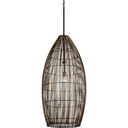 Holden Long Pendant by Troy in bronze. Made from hand worked iron in a cottage & farmhouse style.