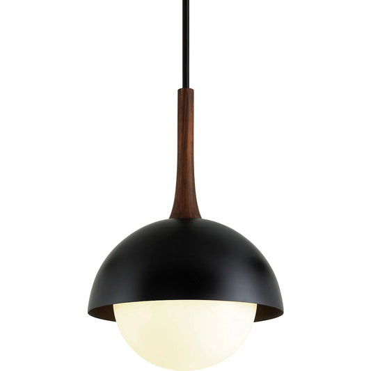 Cadet Pendant by Troy in black and natural acacia. Made from hand worked iron in a modern style.