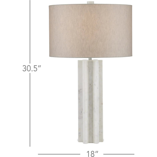 Mercurius Marble Table Lamp by Currey and Company in white. Made from marble in a modern style.