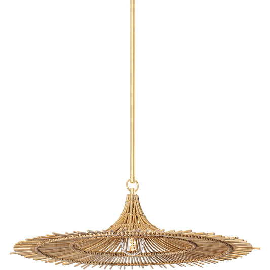 Costa Mesa Pendant by Troy in vintage gold leaf. Made from steel in a modern style.