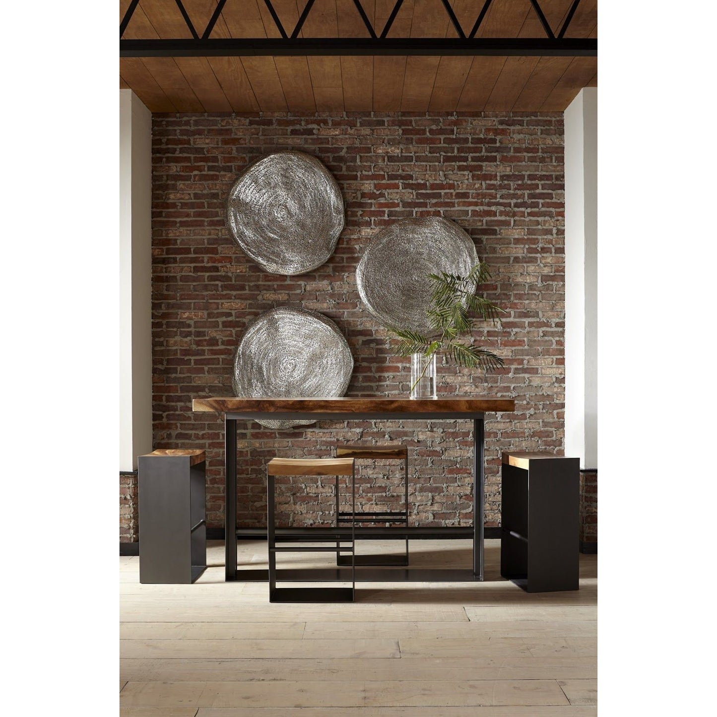 008 SR-820546 | Lifestyle | Iron Frame Bar Table by Phillips Collection in black, brown. Made from wood in a modern style.