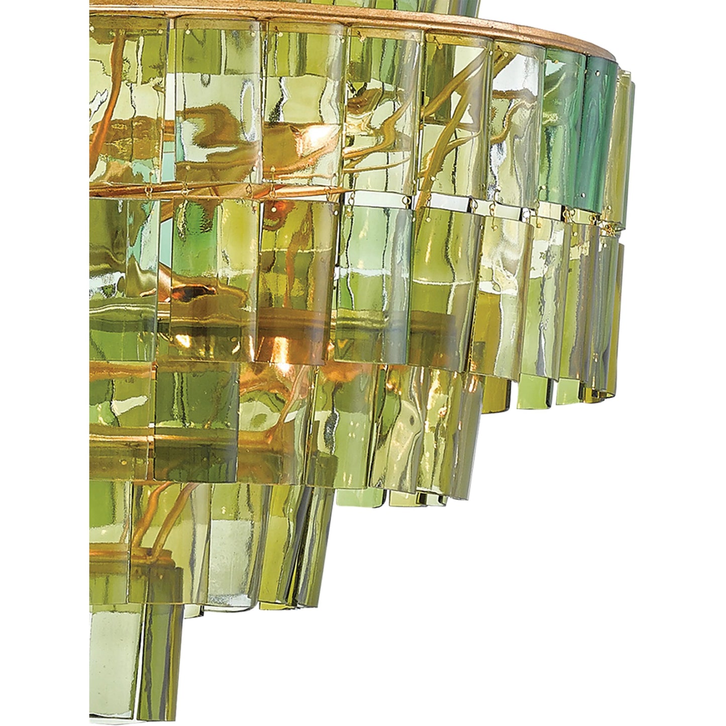 008 S-223615 | Closeup | Sommelier Chandelier by Currey and Company. Made from wrought iron, bottle glass in a modern style.