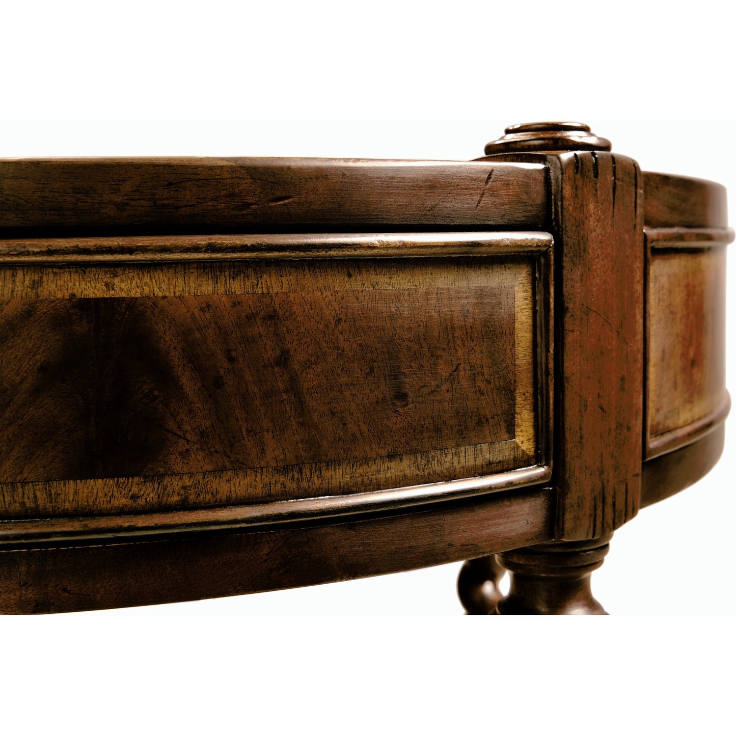 008 SR-846111 | Closeup | Regency Mahogany Round Side Table by Jonathan Charles in brown and medium antique mahogany. Made from acacia in a traditional style.