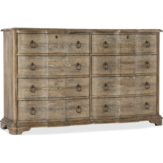 Adante Dresser by Hooker Furniture in light brown. Made from poplar, cedar veneers in a cottage & farmhouse style.