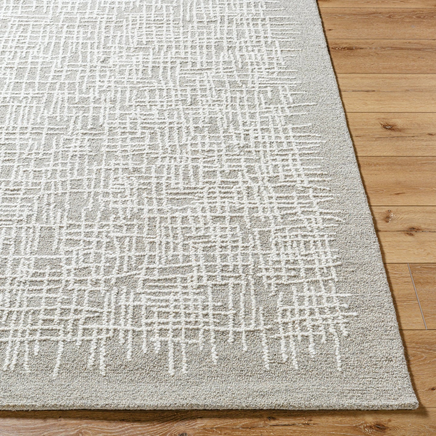 003 SI-2164719,SI-2164720,SI-2164721 | Closeup | Falcao Rug - 530951 by Livabliss in light silver, sterling grey, silver, ash, metallic - silver. Made from wool in a unique style.