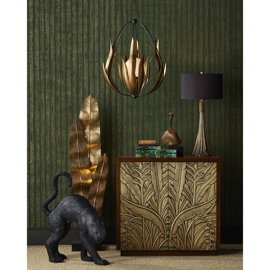 Jardin Cabinet by Currey and Company in walnut, antique brass. Made from teak wood, brass in a traditional style.