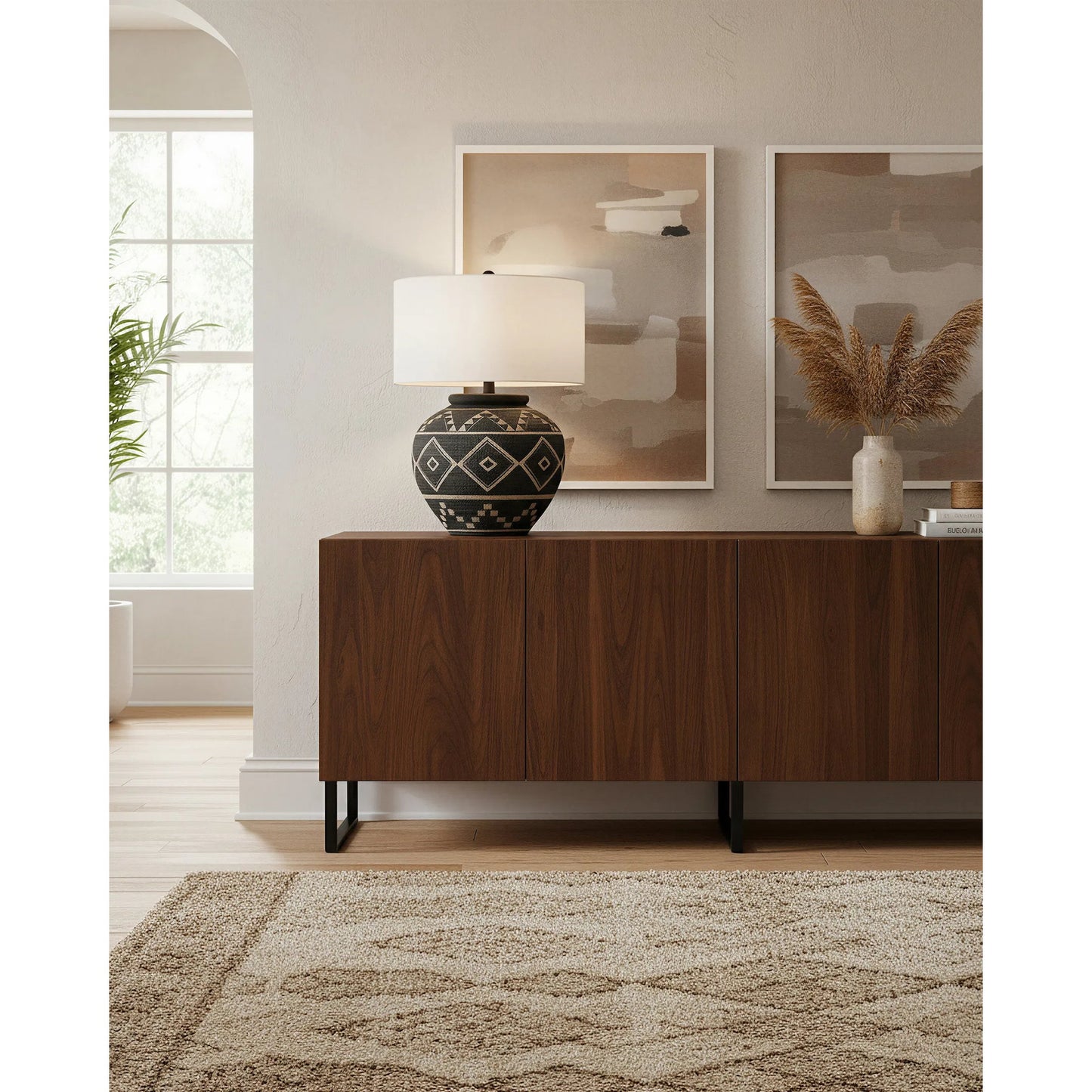 004 SR-768059 | Lifestyle | Tattoo Table Lamp by Currey and Company in brewed latte, mole black. Made from terracotta, wrought iron in a rustic style.