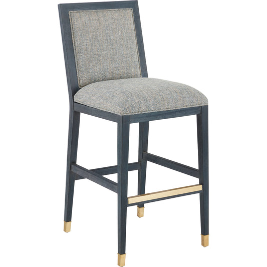 Santos Bar Stool by Currey and Company. Made from mahogany, rattan, brass in a modern style.