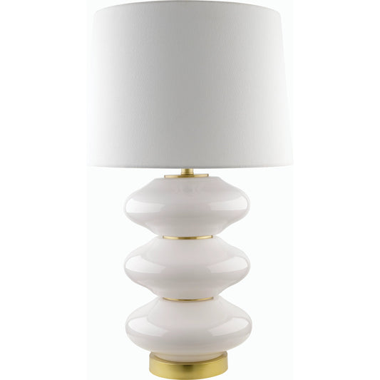 Faible Accent Table Lamp - 535748 by Livabliss in body: white, base: metallic - brass, shade: white, finial: metallic - brass, harp: metallic - brass, cord: translucent and platedhand paintedplated. Made from glass, iron, li