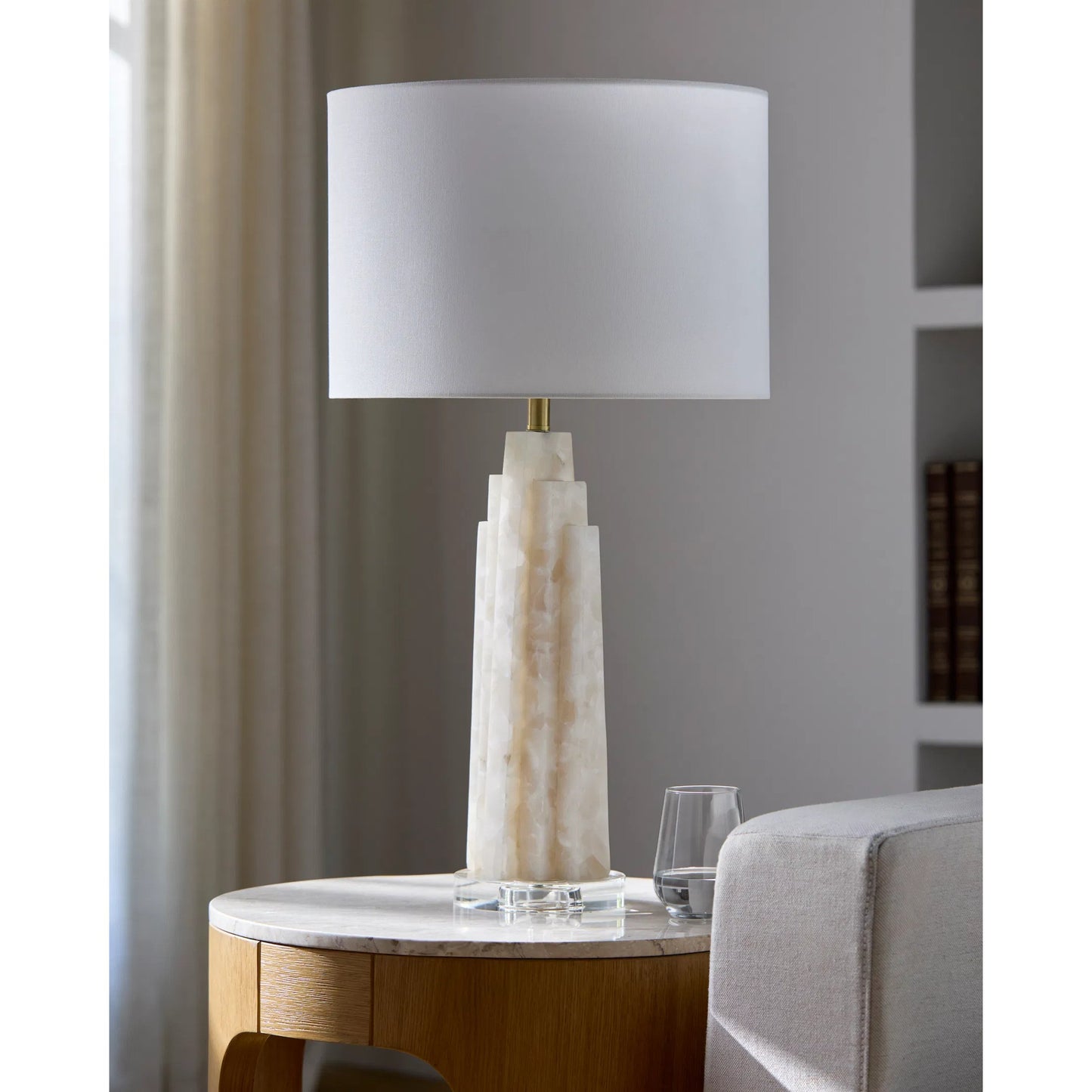 002 SI-2245205 | Lifestyle | Falaise 626525 Accent Table Lamp by Surya in cream, translucent, metallic nickel, clear, white and polishedburnishedplated. Made from stone, acrylic, linen, iron in a transitional style.