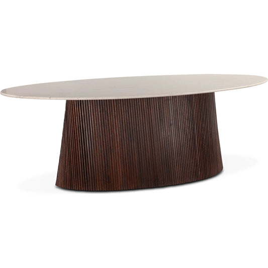 Positano 90" Mango Wood and White Marble Dining Table by World Interiors in vintage brown. Made from mango wood marble in a transitional style.