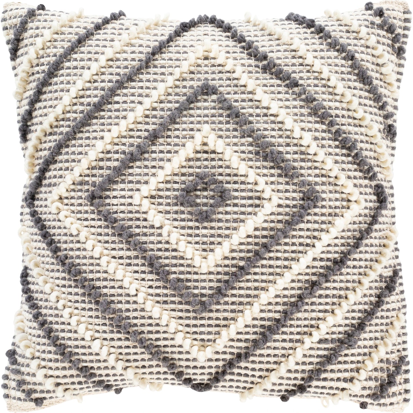 001 SR-880069,SR-880070 | Additional Silo | Faroe Pillow - 12311 by Surya in cream, khaki, charcoal. Made from 70% wool, 30% cotton, 100% cotton in a rustic style.