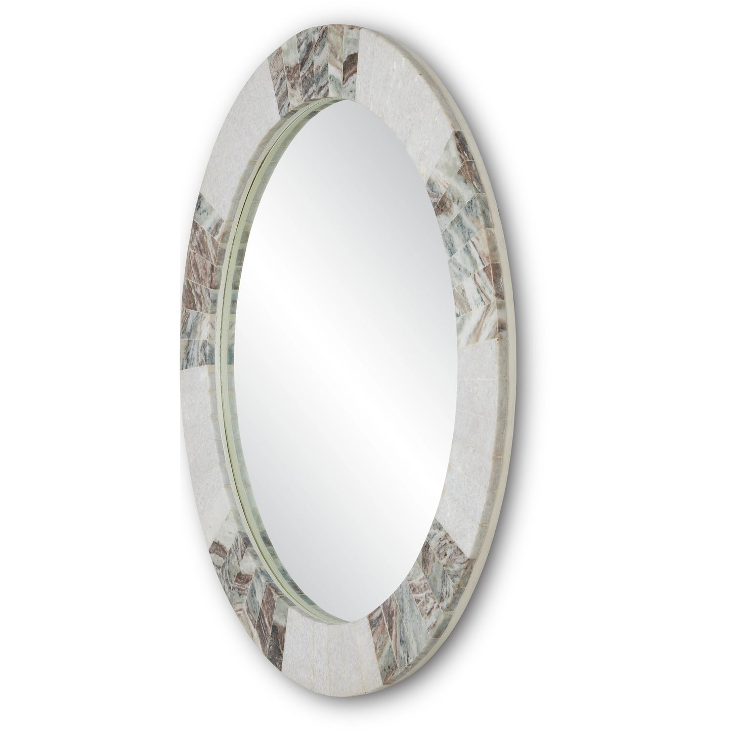 006 SI-1923903 | Additional Silo | Elena Round Mirror by Currey and Company in white, brown, mirror. Made from toronto brown marble, white marble, glass in a modern style.