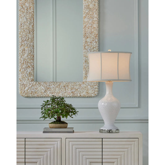 Turbinella Mirror by Currey and Company in natural. Made from shells, wood, glass in a modern style.