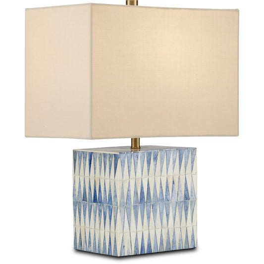 Nadene Table Lamp by Currey and Company in blue, white, brushed brass. Made from bone, engineered wood in a coastal style.