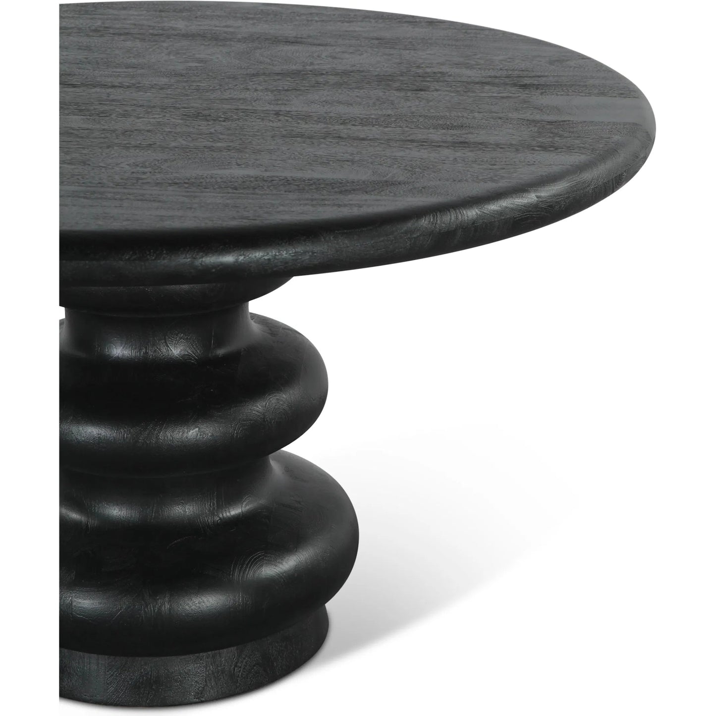 003 SI-2242765 | Closeup | Bakio 52" Round Dining Table by World Interiors in black and sleek. Made from mango wood in a modern style.
