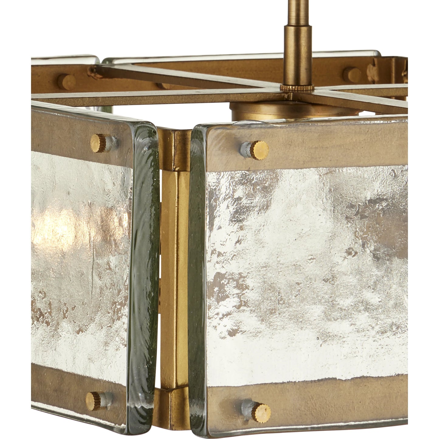 002 SI-2191694 | Additional Silo | Countervail Square Semi-Flush Mount by Currey and Company in clear, antique brass. Made from cast glass, metal in a modern style.