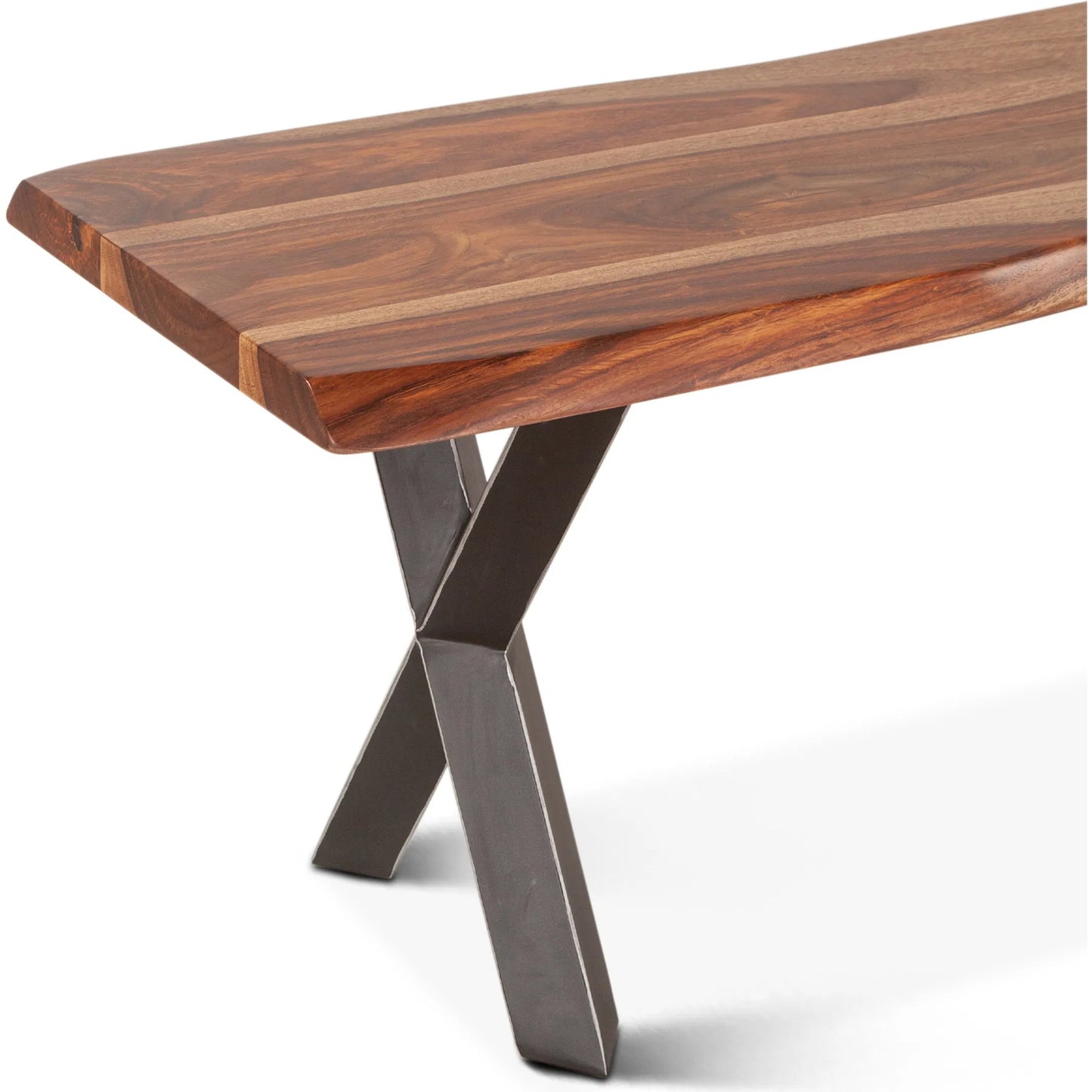 005 SI-2242831 | Closeup | Elliston 68" Dining Bench by World Interiors in brown and natural. Made from reclaimed iron sheesham wood in a transitional style.