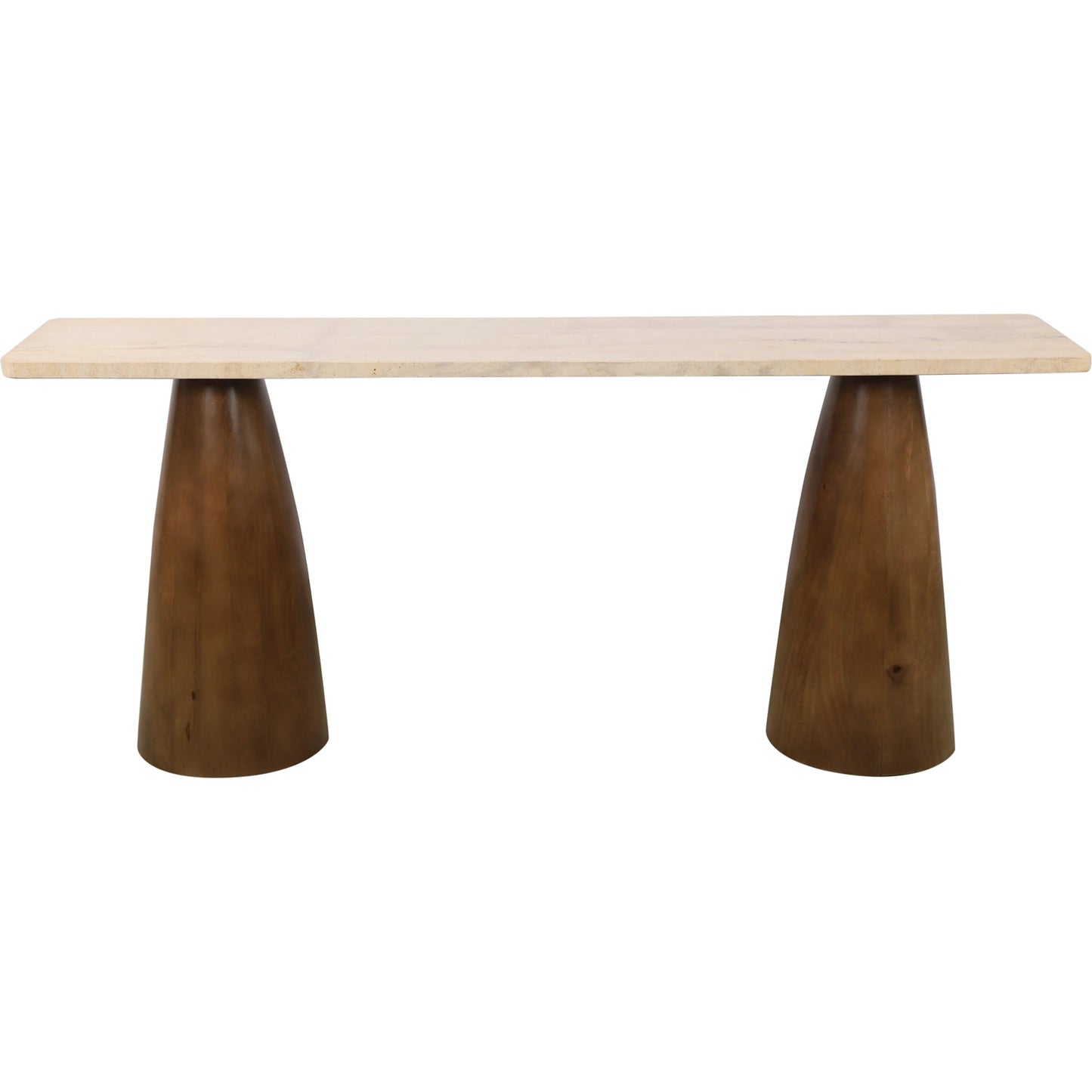 003 SI-2242890 | Additional Silo | Harbor 72" Console Table by World Interiors in white, brown and walnut. Made from travertine stone mango wood in a transitional style.