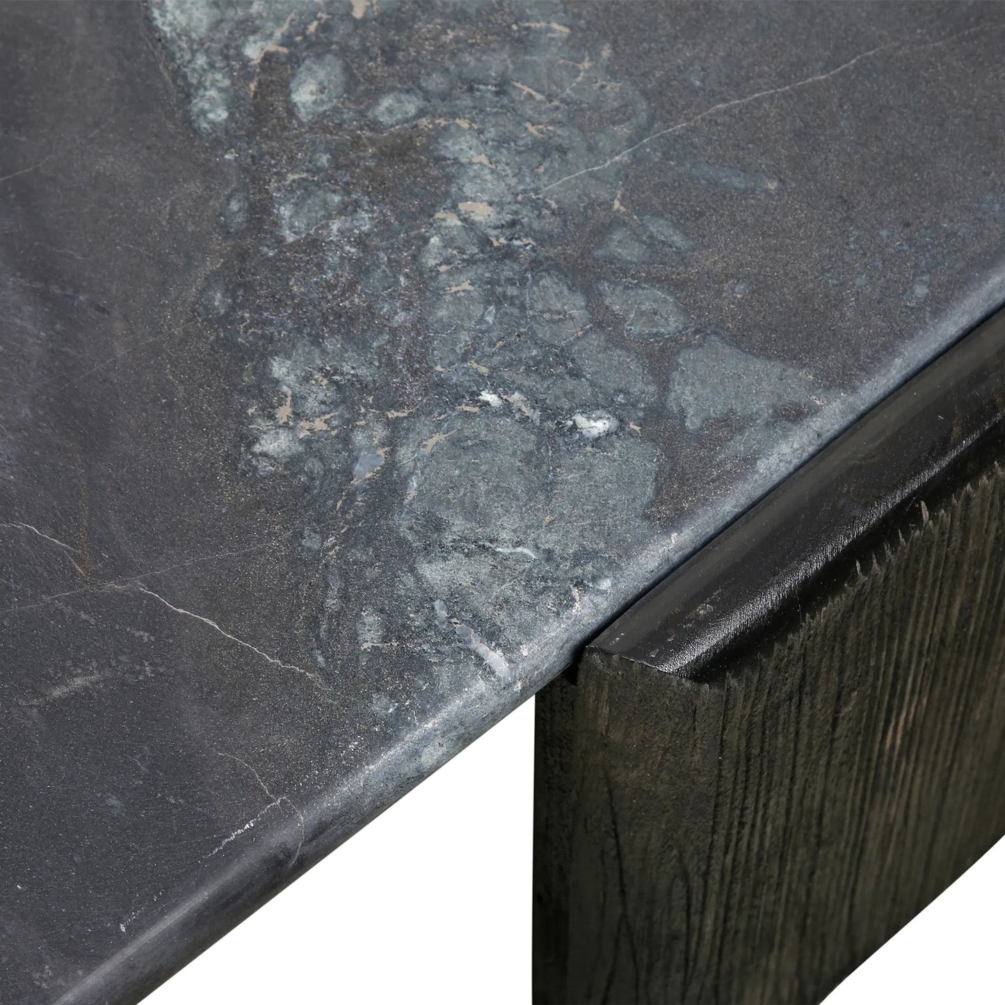 005 SI-2242892 | Closeup | Harbor 64" Hexagonal Coffee Table by World Interiors in black, brown and dark walnut. Made from mango wood marble in a modern style.