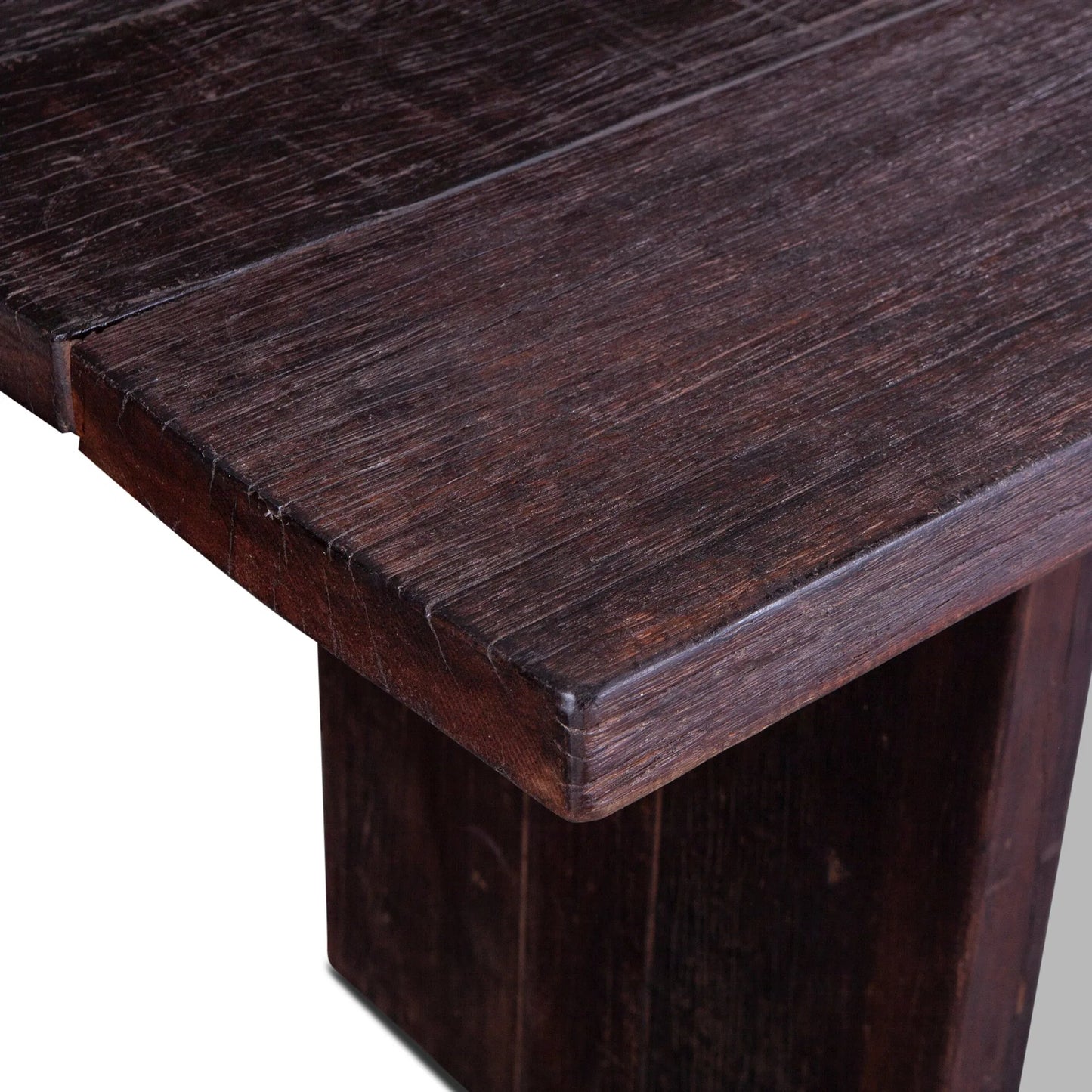 005 SI-2242953 | Closeup | Melbourne 94" Dining Table by World Interiors in brown and jacobean brown. Made from reclaimed hardwood in a transitional style.