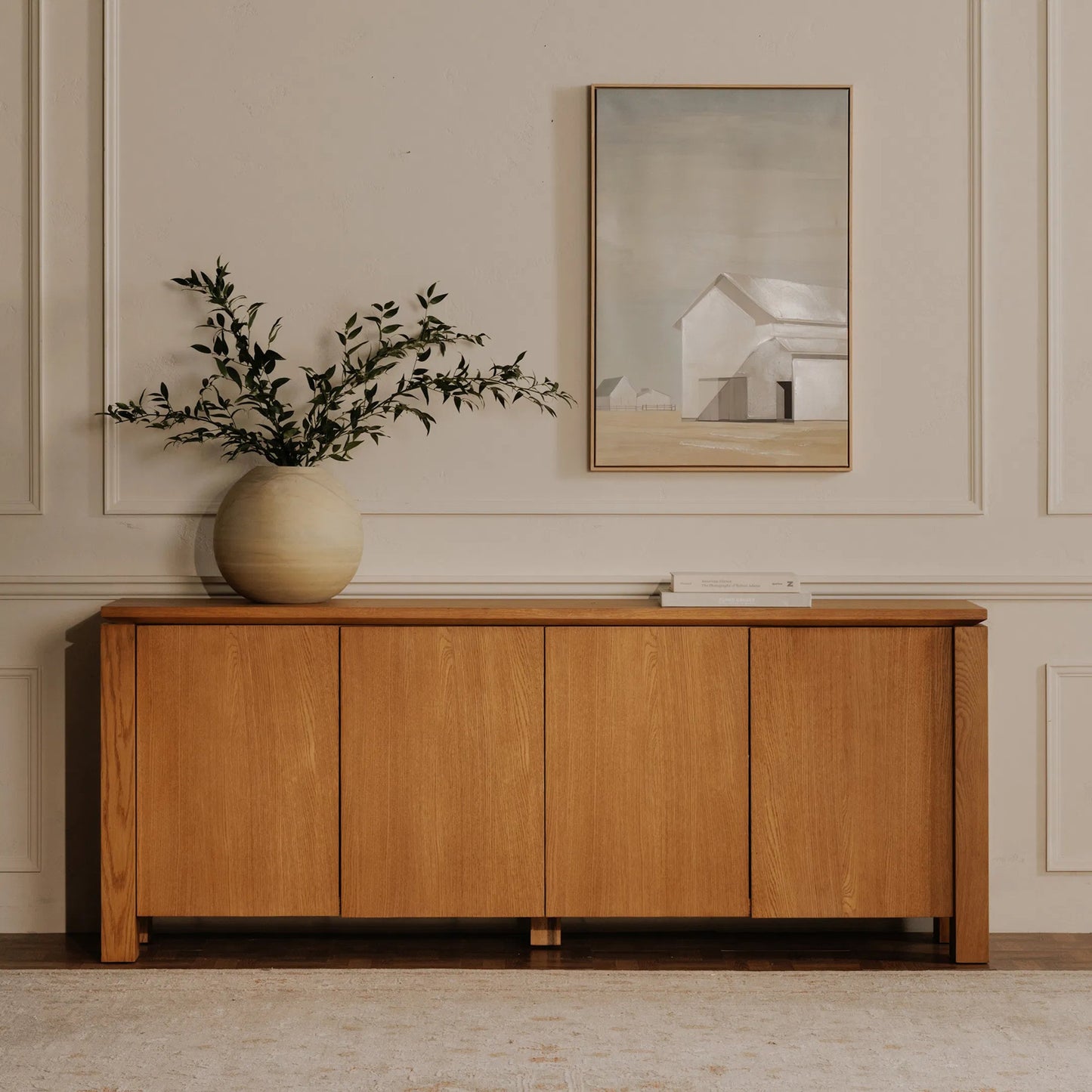 006 SI-2367926 | Lifestyle | Brook Sideboard by Moe's Home Collection in country oak. Made from fsc solid oak leg, fsc oak veneer over mdf in a transitional style.