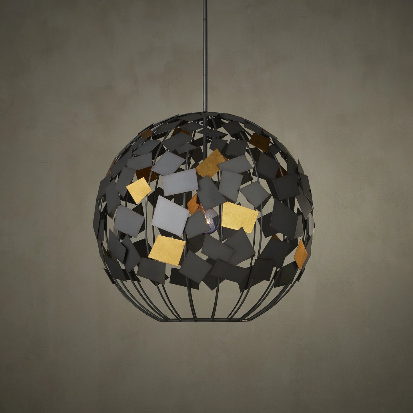 005 SI-2007819 | Lifestyle | Moon Night Orb Chandelier by Currey and Company in hiroshi gray, contemporary gold leaf. Made from wrought iron in a modern style.