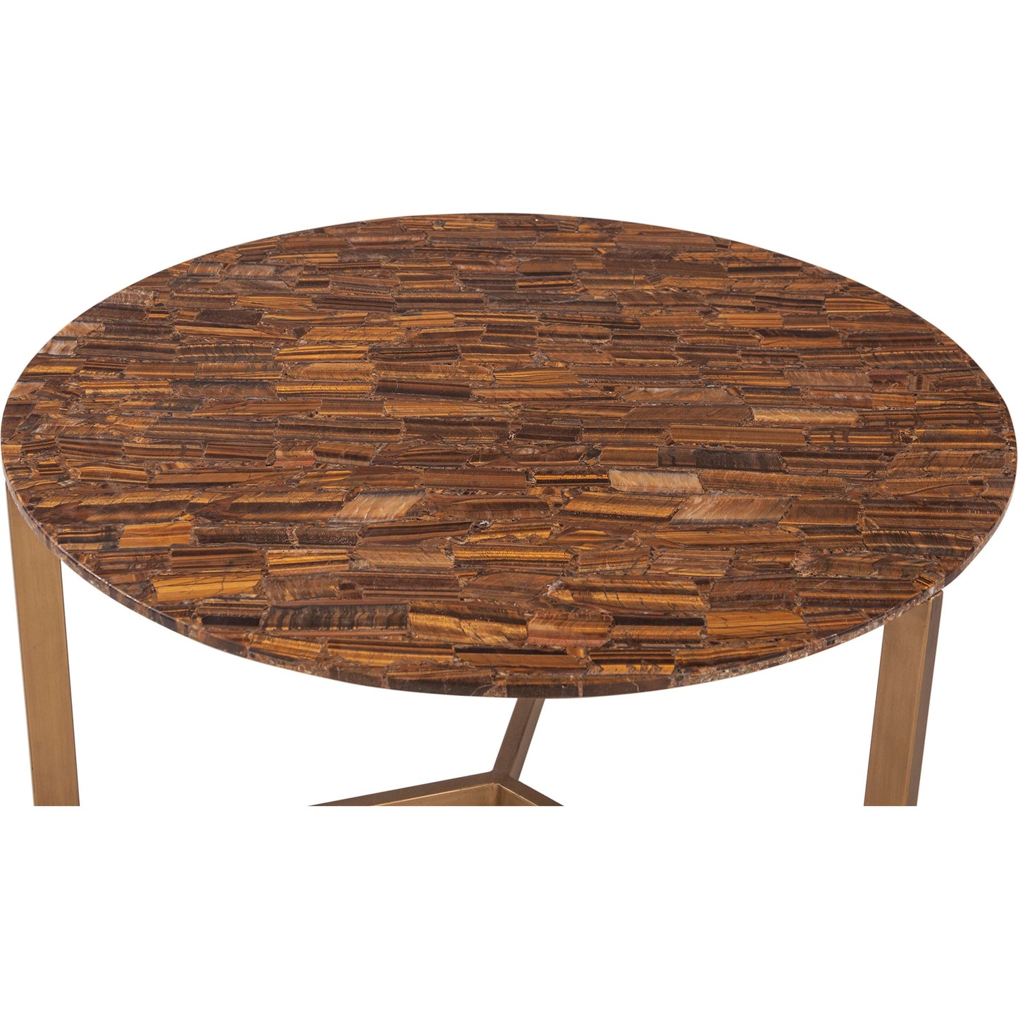 002 SI-2242980 | Closeup | Mumbai 36" Coffee Table by World Interiors in multi-color and antique gold. Made from reclaimed iron tiger eye stone in a modern style.