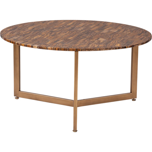 Mumbai 36" Coffee Table by World Interiors in multi-color and antique gold. Made from reclaimed iron tiger eye stone in a modern style.