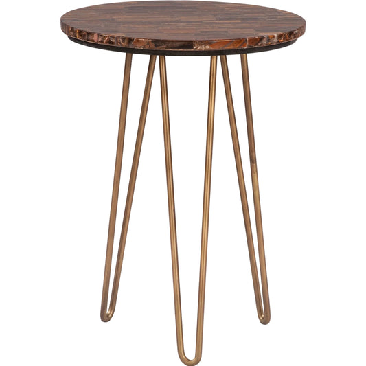Mumbai Side Table in Tiger Eye Stone by World Interiors in multi-color and antique gold. Made from reclaimed iron tiger eye stone in a modern style.