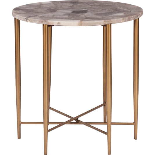 Mumbai 24" Side Table by World Interiors in multi-color and antique gold. Made from quartz stone reclaimed iron in a modern style.