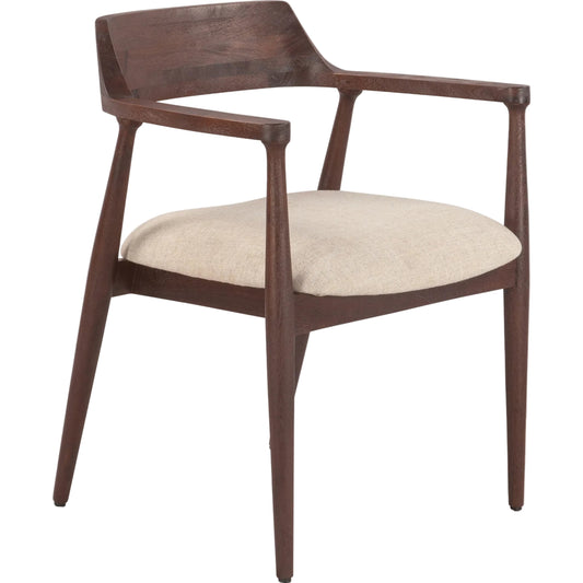 Oxford Upholstered Dining Chair by World Interiors in brown, white and walnut. Made from mango wood cotton, linen, polyester in a transitional style.