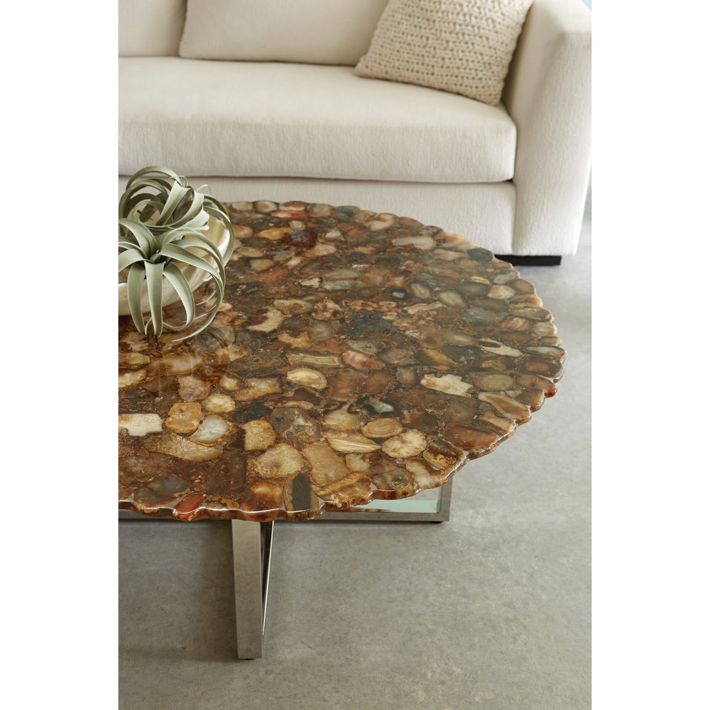003 SR-819958 | Additional Silo | Agate Round Coffee Table by Phillips Collection in silver, brown. Made from stone in a modern style.