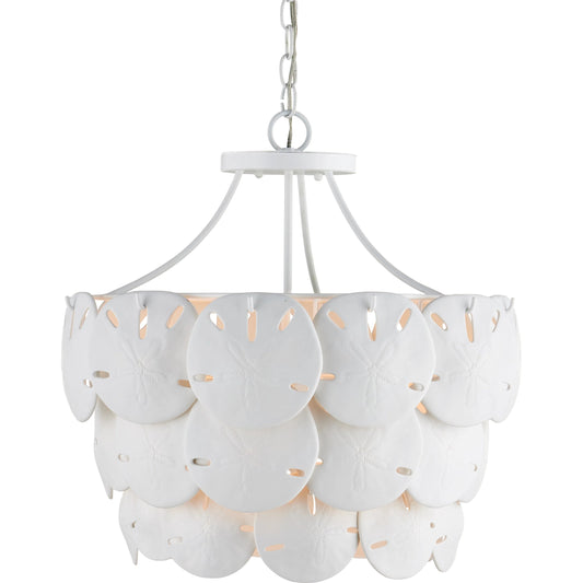 Tulum Chandelier by Currey and Company in white, sugar white. Made from bone china, wrought iron in a modern style.