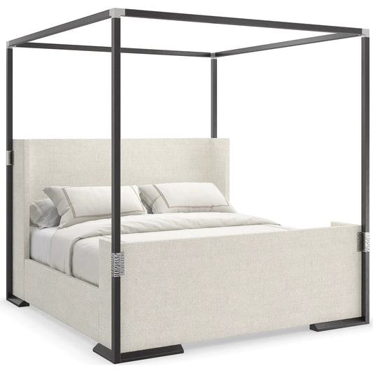 Shelter Me Canopy by Caracole in almost black, brushed stainless. Made from poplar in a modern style.