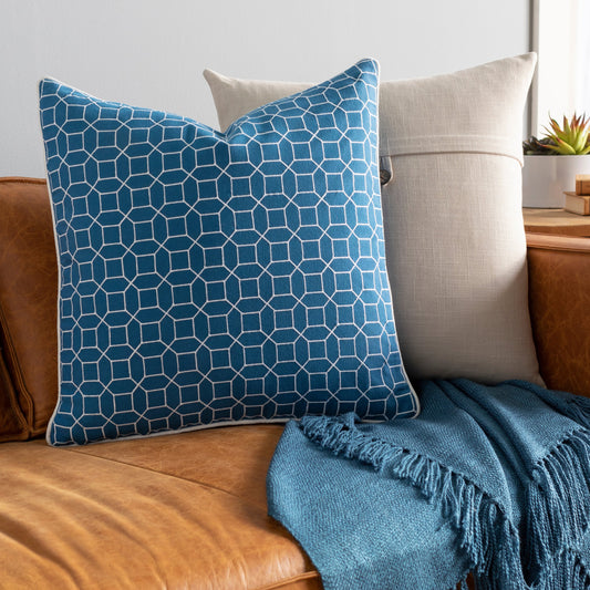 Fenna Pillow - 5619 by Surya in blue, white. Made from 100% cotton in a unique style.