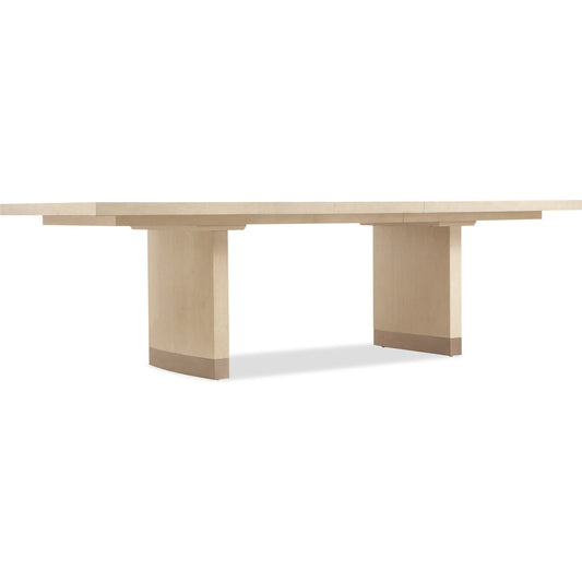 Westwood Rectangle Dining Table with Two 20-inch Leaves by Hooker Furniture in light wood and polished limestone. Made from oak veneers, metal, resin in a transitional style.