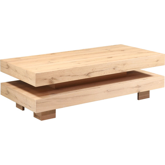 Alpine 55" Coffee Table by World Interiors in tan and natural. Made from oak wood in a transitional style.