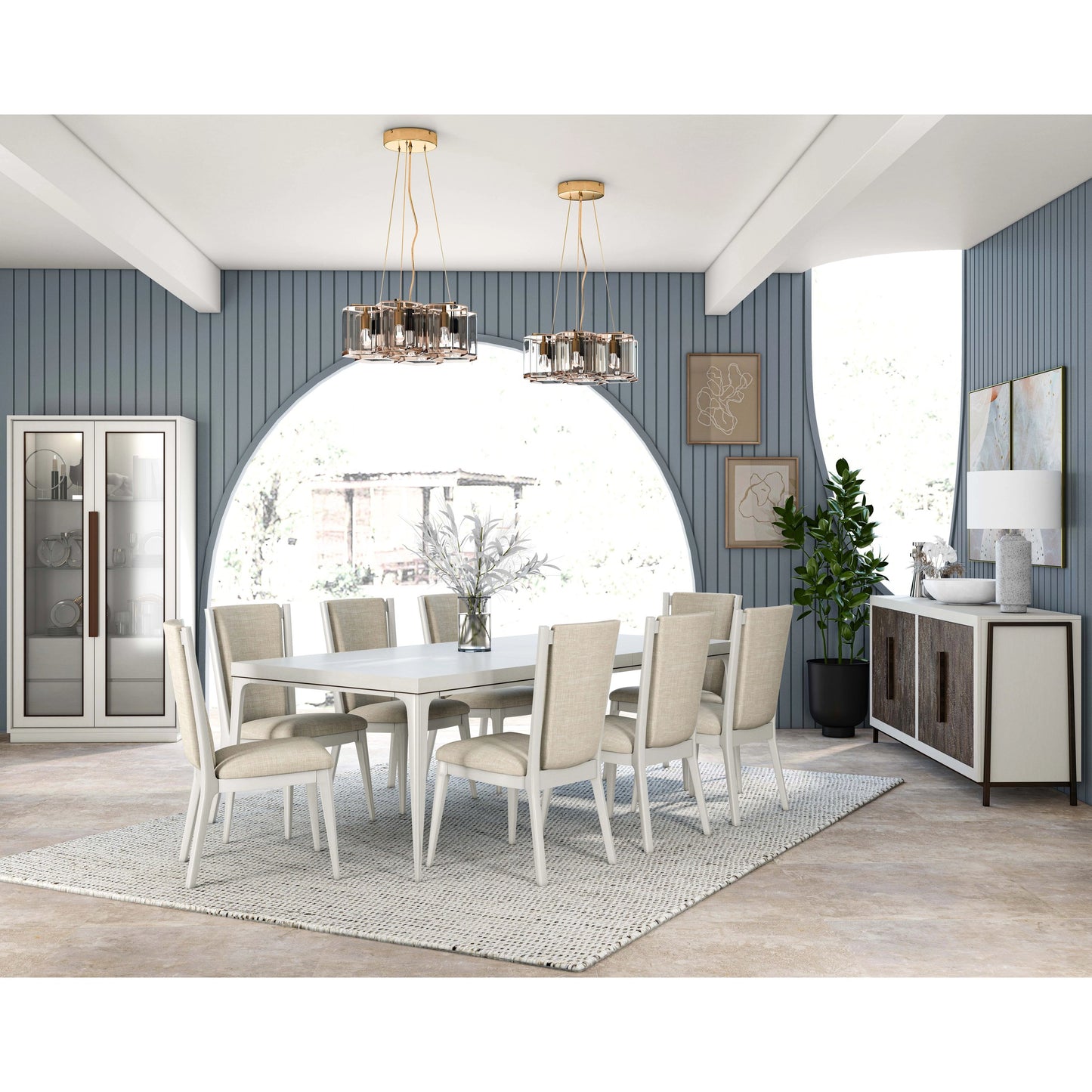 006 SI-2064948 | Lifestyle | Blanc Rectangular Dining Table by A.R.T. Furniture in alabaster, burnished bronze. Made from parrawood solids, maple veneers in a modern style.