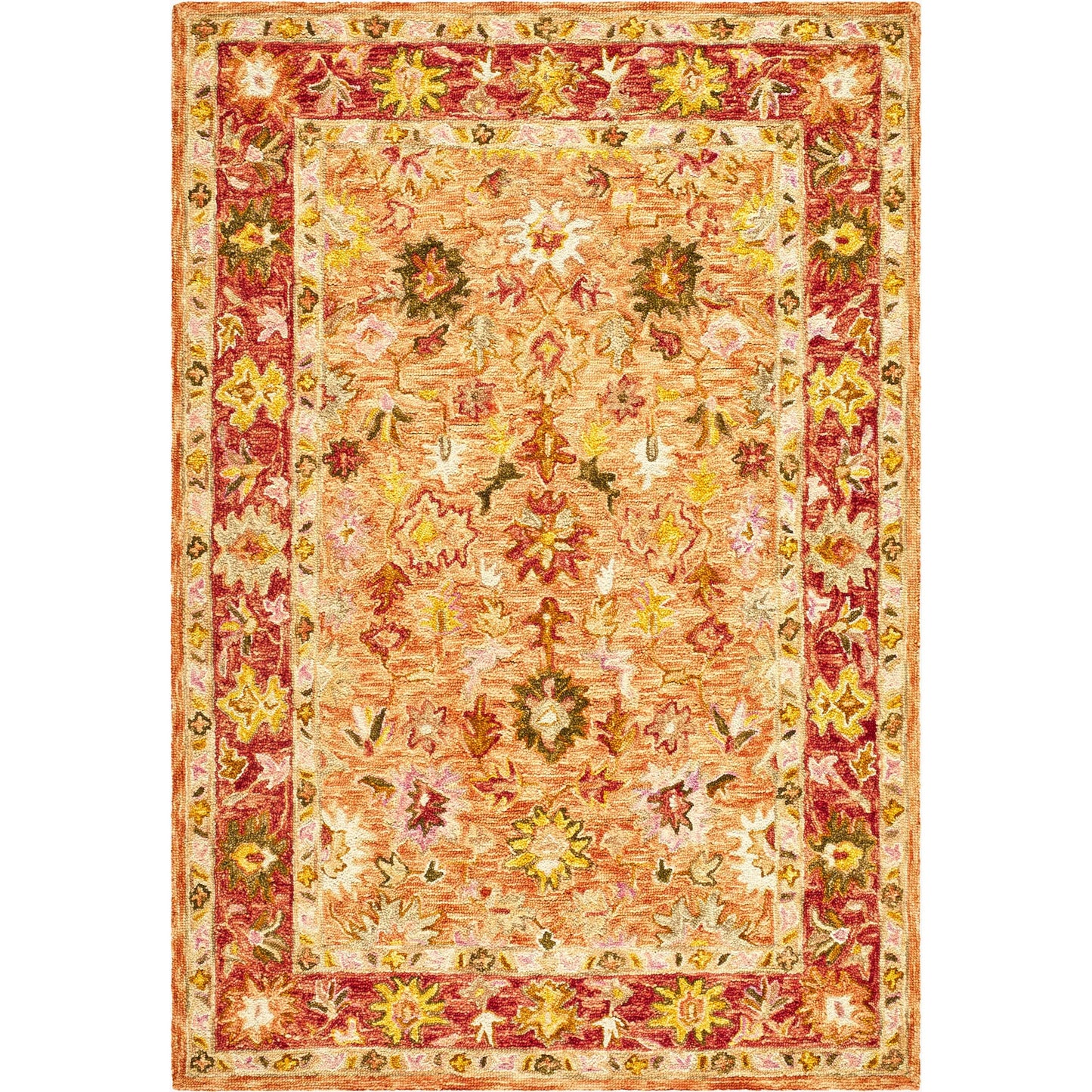 001 SI-2350390,SI-2350391,SI-2350392,SI-2350393 | Primary Silo | Fairfax FFX-2306 Rug by Livabliss in apricot, maroon, mustard, olive, cream. Made from wool in a unique style.