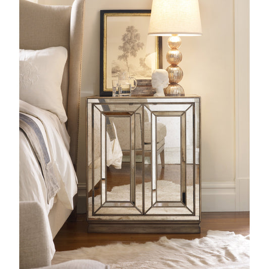 Sanctuary Mirrored Nightstand by Hooker Furniture in visage. Made from mirror in a modern style.
