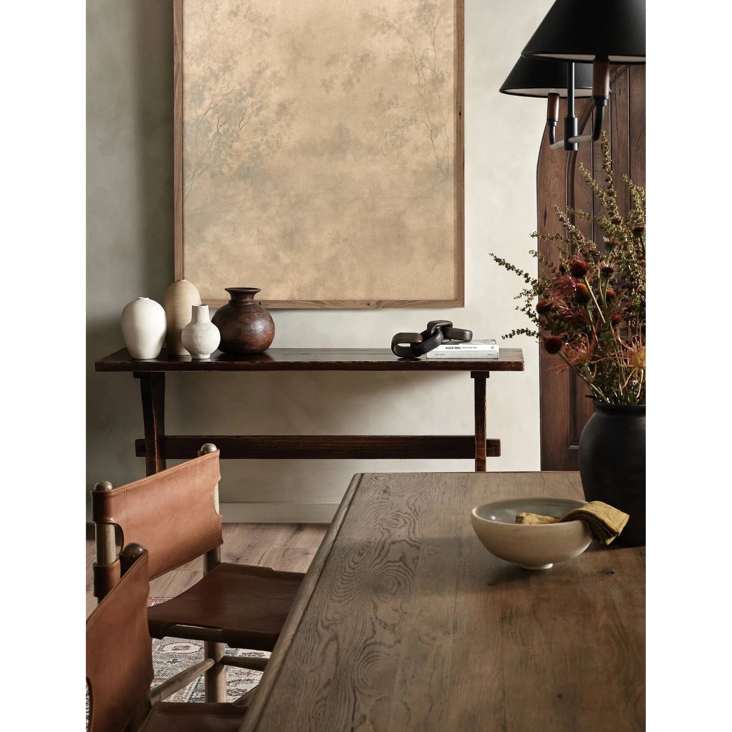 021 SI-2001379 | Lifestyle | Glenview Dining Table by Four Hands in weathered oak. Made from thick oak veneer, engineered hardwood in a modern style.
